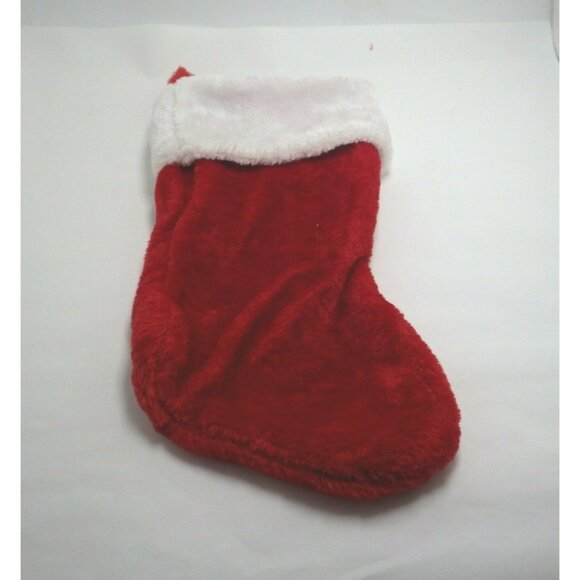 Christmas Stocking Red Fleece White Plush Trim 14 inch Lot 3 - Picture 6 of 8